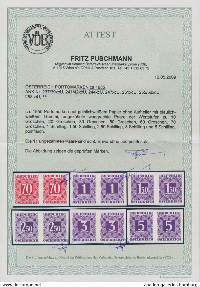 Österreich - Portomarken: 1949/1953, Ziffern 10 Gr. Bis 5 Sch., Elf Werte UNGEZÄHNT In Waagerechten - Strafport