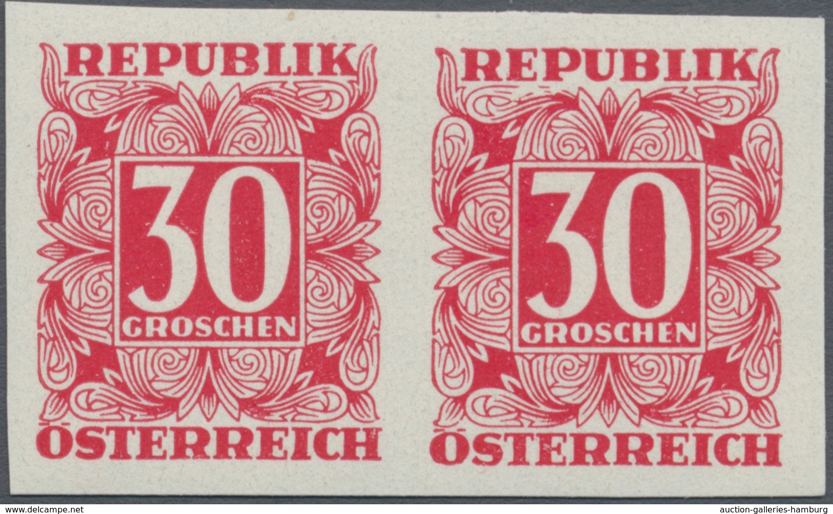 Österreich - Portomarken: 1949/1953, Ziffern 10 Gr. bis 5 Sch., elf Werte UNGEZÄHNT in waagerechten