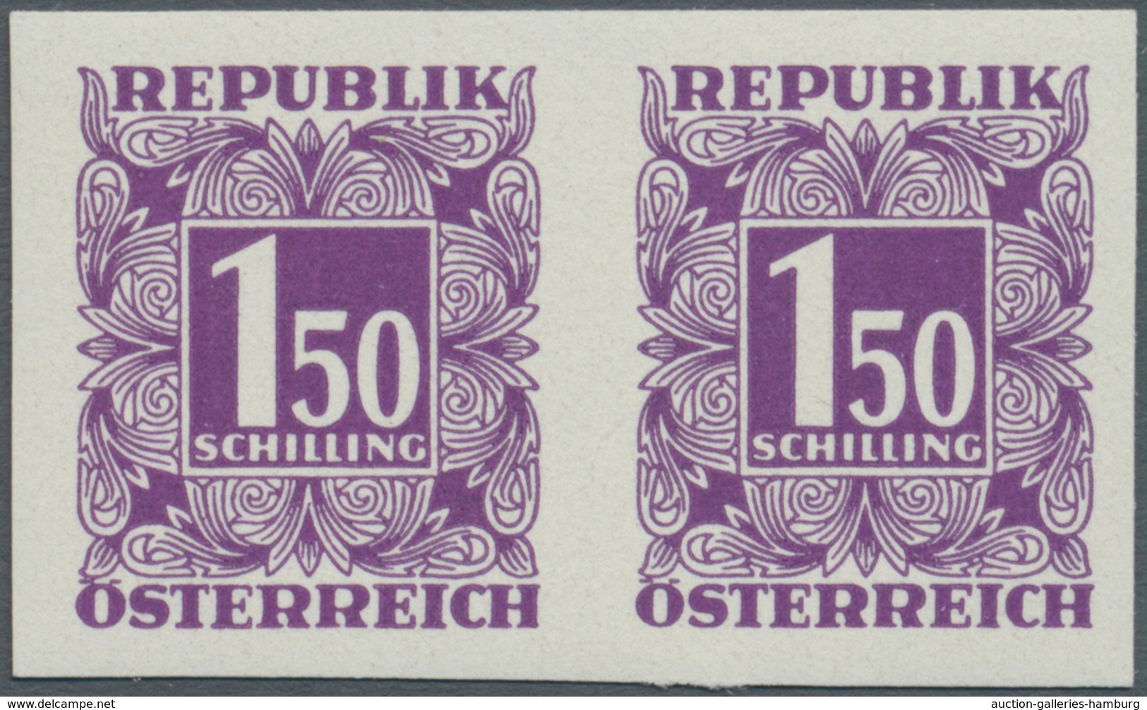 Österreich - Portomarken: 1949/1953, Ziffern 10 Gr. bis 5 Sch., elf Werte UNGEZÄHNT in waagerechten