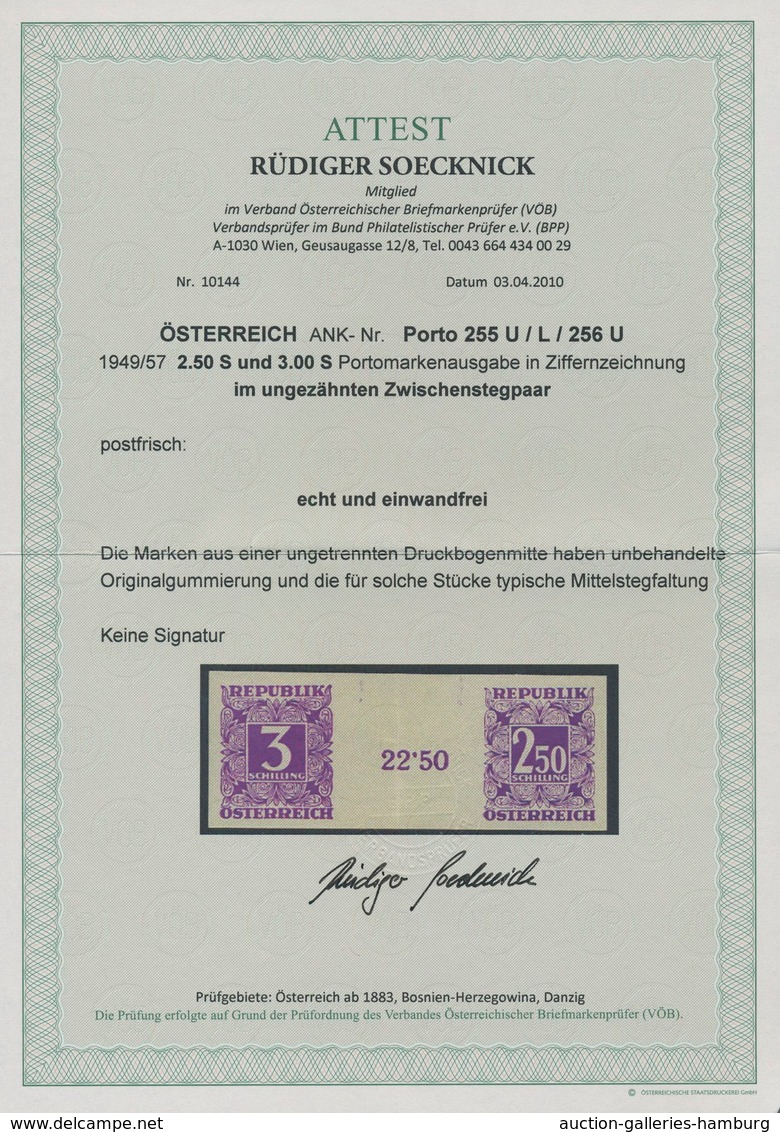 Österreich - Portomarken: 1951, Ziffern 2.50 Sch. Und 3 Sch., Waagerechtes Ungezähntes Zwischenstegp - Segnatasse