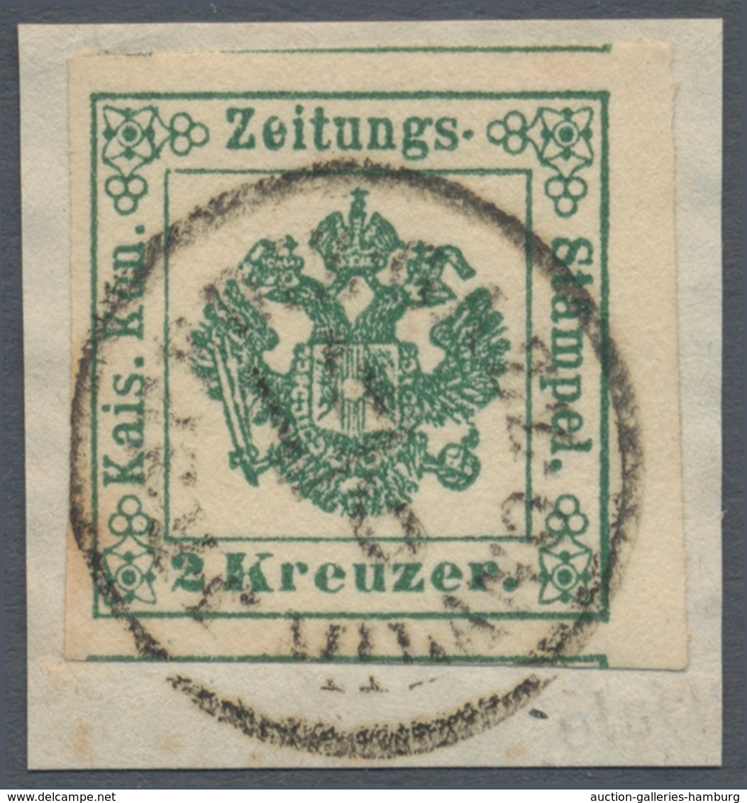 Österreich - Zeitungsstempelmarken: 1853, 2 Kreuzer Mittelgrün, Type I A, Allseits Voll- Bis überran - Dagbladen