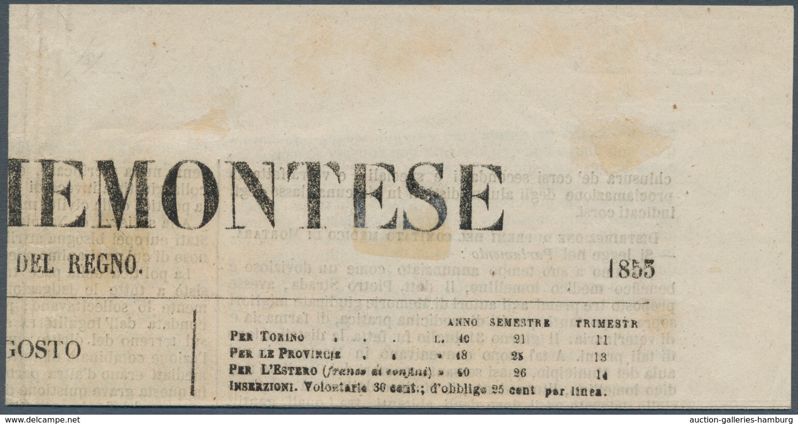 Österreich - Zeitungsstempelmarken: 1853, 2 Kreuzer Blaugrün, Type I A, Allseits Breit- Bis überrand - Periódicos