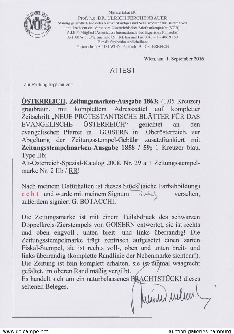 Österreich - Zeitungsstempelmarken: 1877, Zeitungsstempelmarke 1 Kreuzer Blau, Type II B, Allseits V - Zeitungsmarken