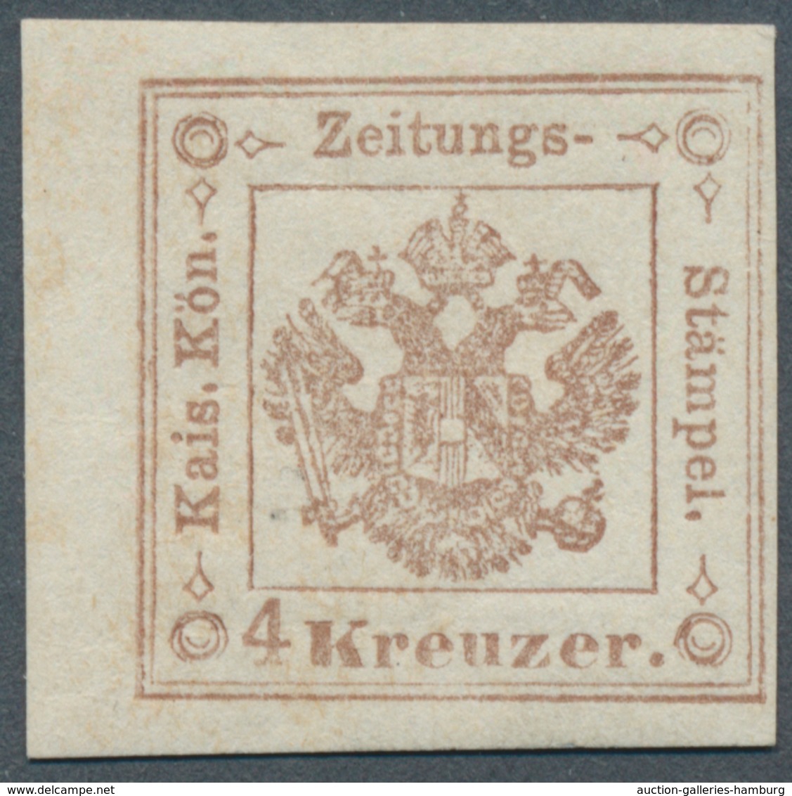 Österreich - Zeitungsstempelmarken: 1858, 4 Kreuzer Hellbraun, Oben Und Unten Breitrandig, Rechts En - Periódicos