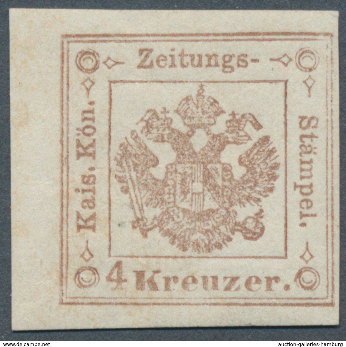 Österreich - Zeitungsstempelmarken: 1858, 4 Kreuzer Hellbraun, Oben Und Unten Breitrandig, Rechts En - Dagbladen