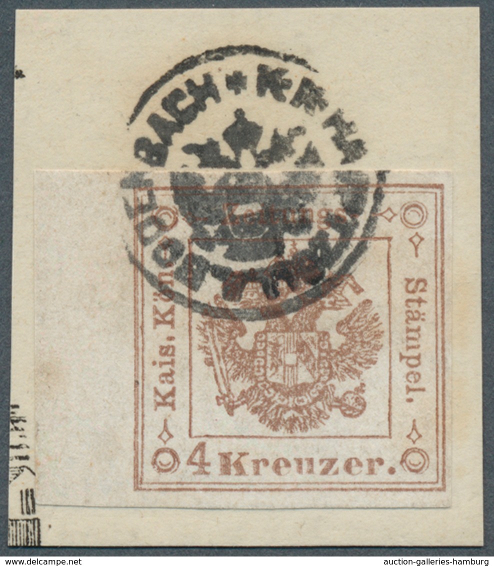 Österreich - Zeitungsstempelmarken: 1858, 4 Kreuzer Braun, Type I, Linkes Randstück (6,5 Mm), Sonst - Zeitungsmarken