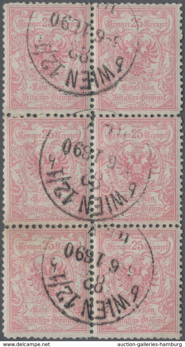 Österreich - Zeitungsstempelmarken: 1890, 25 Kr. Rosarot Ohne Wz., 6er-Block (Zähnung Teils Angetren - Dagbladen