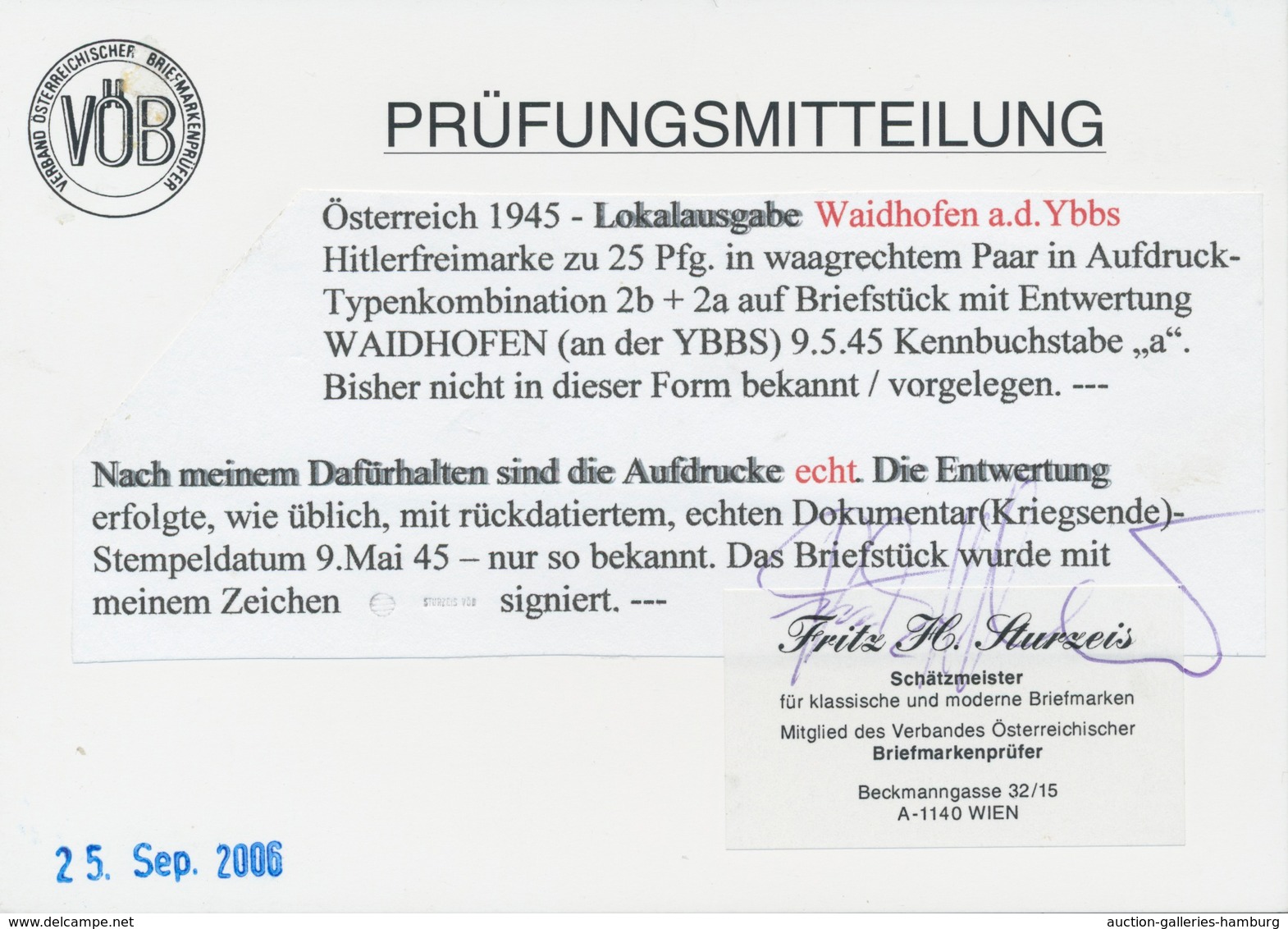 Österreich - Lokalausgaben 1945 - Waidhofen: 1945, 25 Pfg. 2. Ausgabe Im Seltenen, Bis Dato In Diese - Andere & Zonder Classificatie