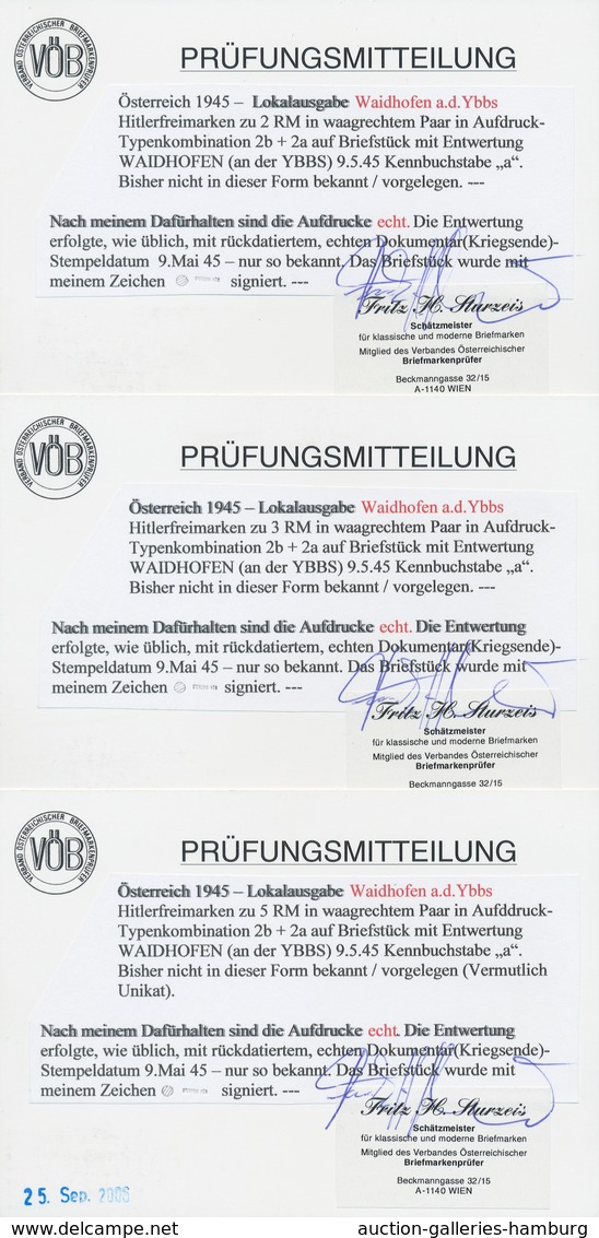 Österreich - Lokalausgaben 1945 - Waidhofen: 1945, 2 RM, 3 RM Und 5 RM, Jeweils Im Waagerechten Paar - Autres & Non Classés