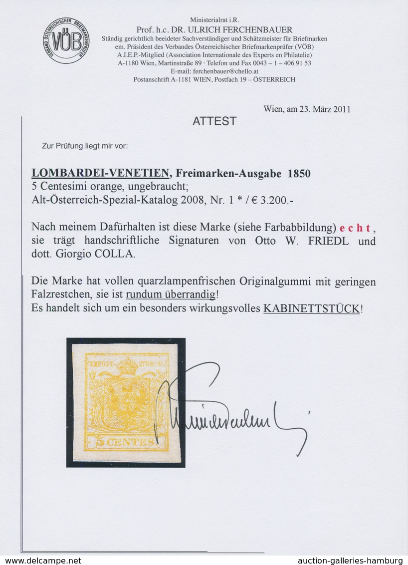 Österreich - Lombardei Und Venetien: 1850, 5 C Orange, Ungebrauchtes Ausnahme-Exemplar Mit Vollem Or - Lombardo-Vénétie