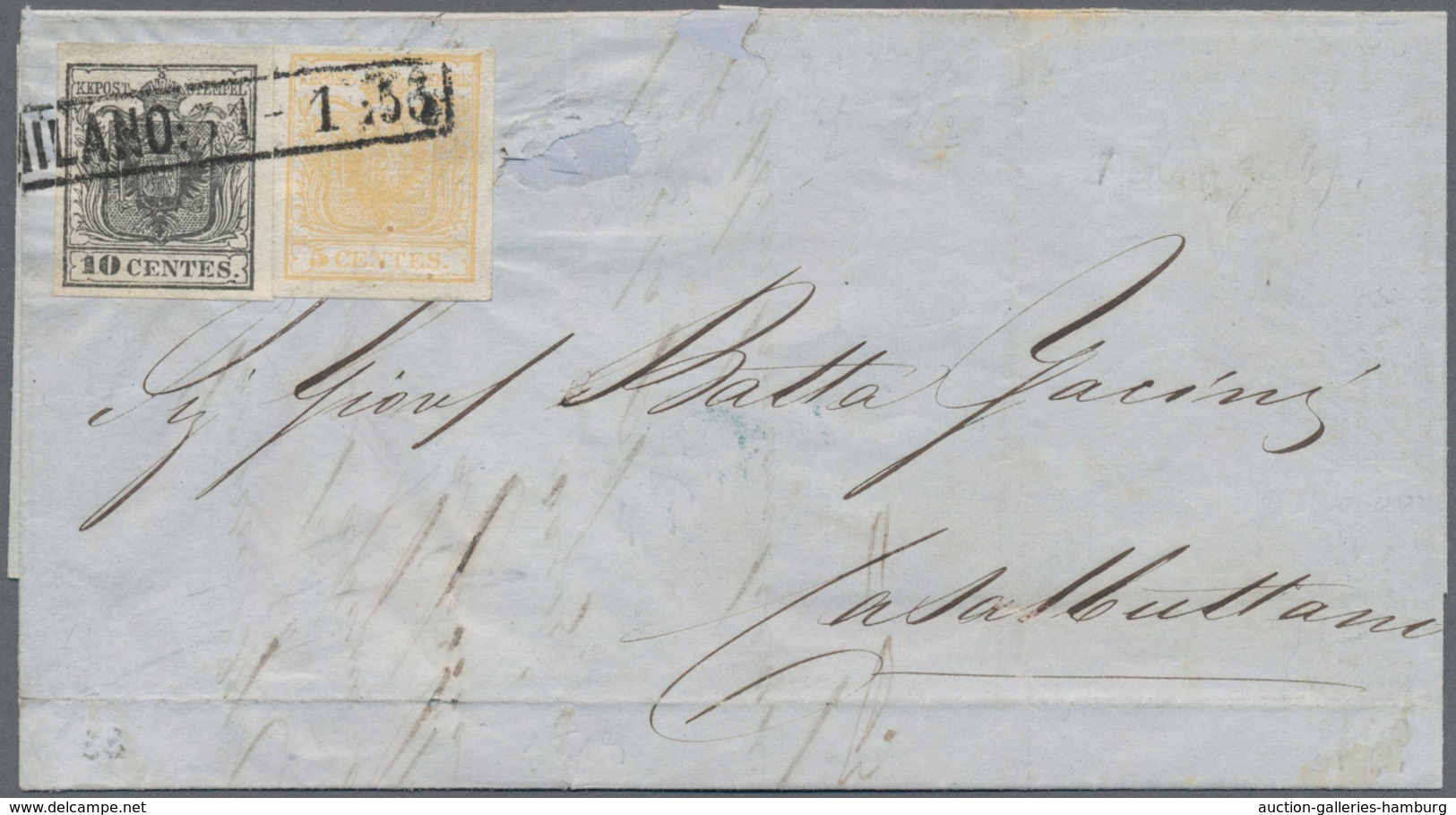 Österreich - Lombardei Und Venetien: 1850, 5 C Ockergelb Und 10 C Schwarz In Type I B, Je Handpapier - Lombardo-Venetien