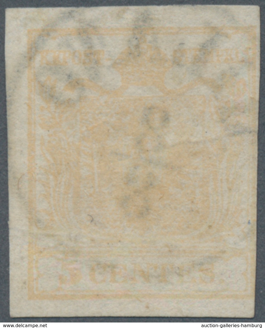 Österreich - Lombardei Und Venetien: 1850, 5 Cent. Ockergelb Mit 4-teiligem Doppelseitigem Druck A, - Lombardo-Venetien