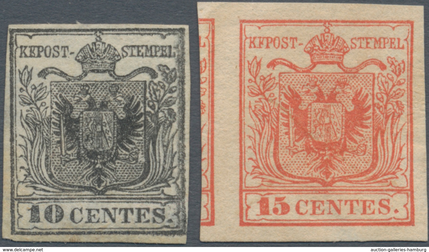 Österreich - Lombardei Und Venetien: 1850, 10 C Schwarz Vollrandig Und 15 C Rot Breitrandig Mit Nach - Lombardo-Vénétie