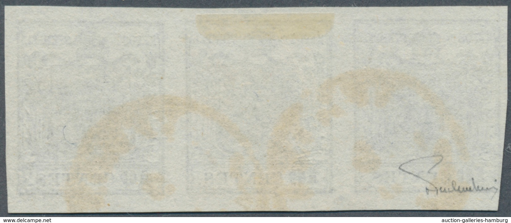 Österreich - Lombardei Und Venetien: 1850, 10 C Grauschwarz, Handpapier, Waagerechter 3er-Streifen M - Lombardo-Venetien