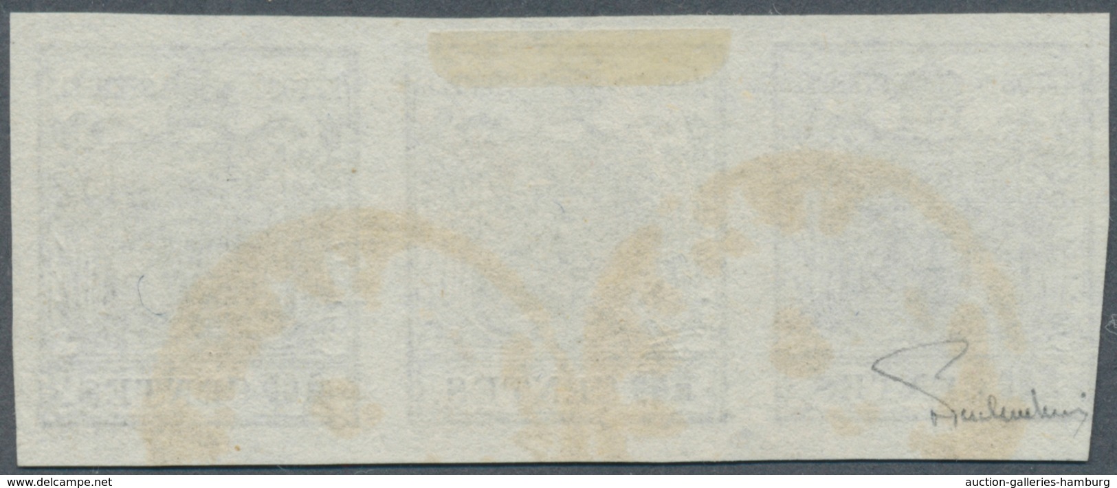 Österreich - Lombardei Und Venetien: 1850, 10 C Grauschwarz, Handpapier, Waagerechter 3er-Streifen M - Lombardije-Venetië