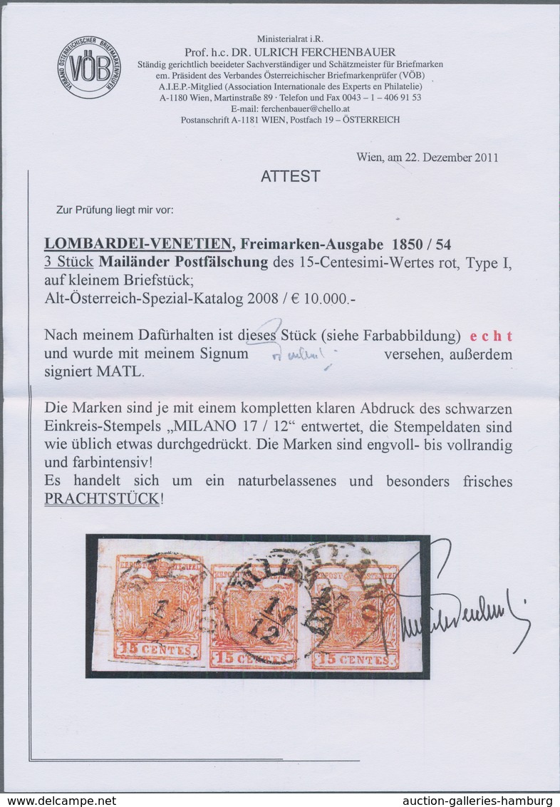 Österreich - Lombardei Und Venetien: MAILÄNDER POSTFÄLSCHUNG 15 C. Zinnoberrot, Type I, Farbfrisch U - Lombardo-Veneto