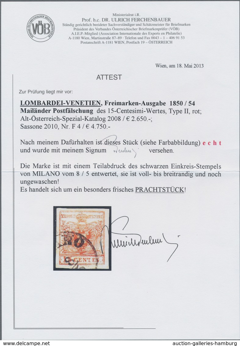 Österreich - Lombardei Und Venetien: Mailänder Postfälschung 15 C Rot, Type II, Farbfrisch Und Rings - Lombardo-Vénétie