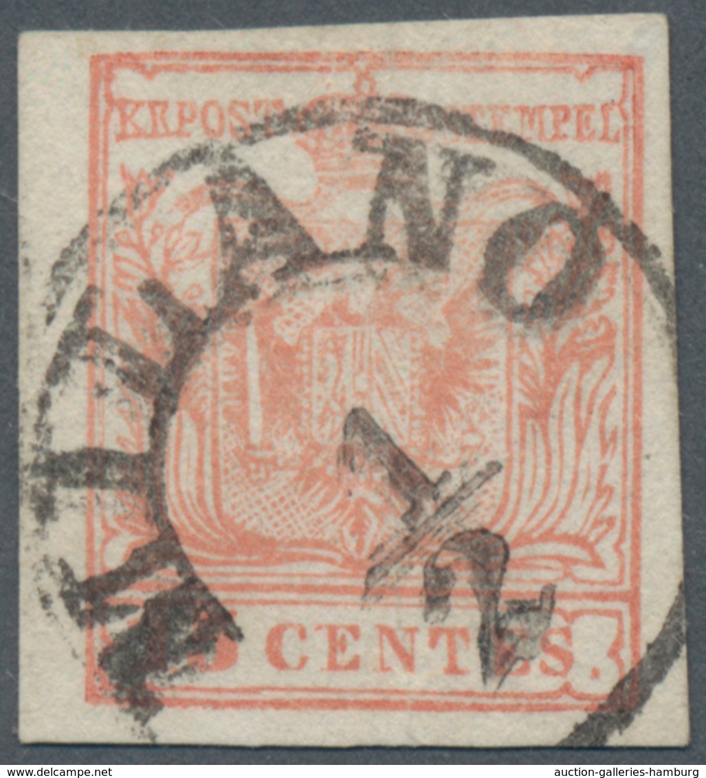 Österreich - Lombardei Und Venetien: 1850/1854, 15 Cent. Blassrot Type I "MAILÄNDER POSTFÄLSCHUNG" M - Lombardije-Venetië