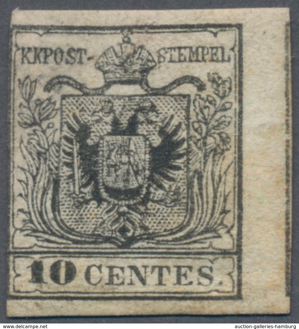 Österreich - Lombardei Und Venetien: 1850/1854, 10 Cent. Schwarz Type III Ungebraucht Mit Originalgu - Lombardo-Vénétie