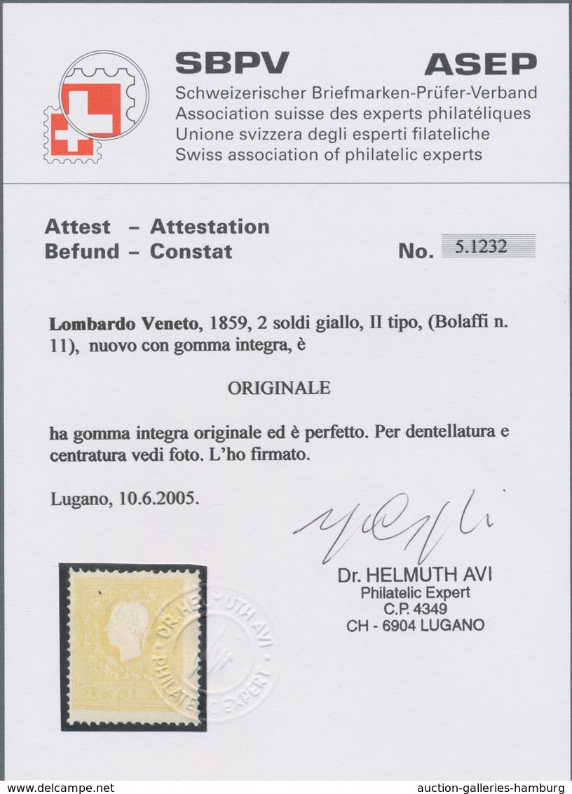 Österreich - Lombardei Und Venetien: 1859, 2 Soldi Gelb In Type II Postfrisch In Tadelloser Erhaltun - Lombardo-Vénétie