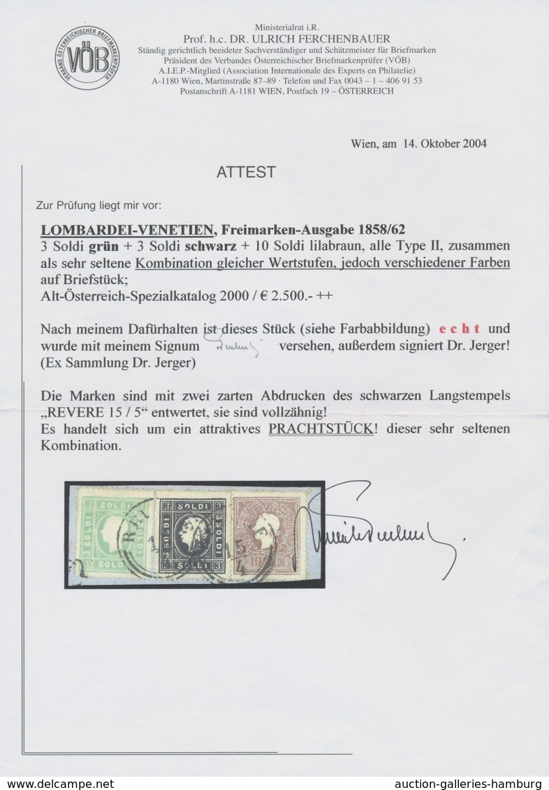 Österreich - Lombardei Und Venetien: 1858/1859, 3 So Schwarz Zusammen Mit 3 So Grün Und 10 So Lilabr - Lombardo-Vénétie