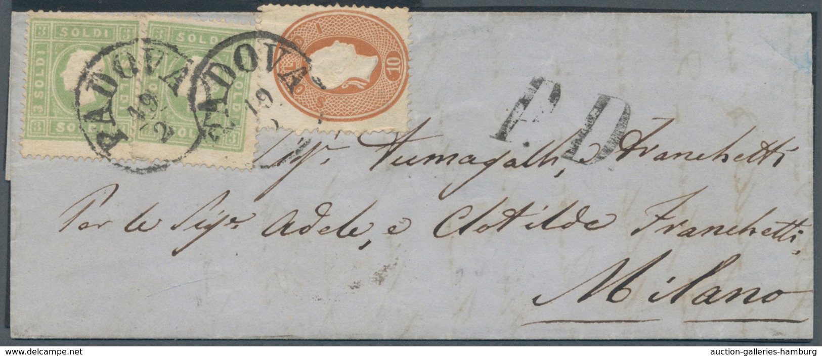 Österreich - Lombardei Und Venetien: 1863, Folded Cover To MILANO Franked With 3 Soldi Green, Two Si - Lombardo-Venetien