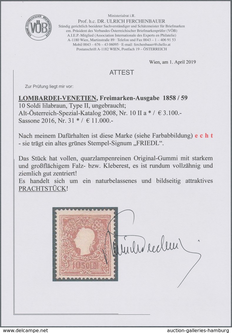 Österreich - Lombardei Und Venetien: 1859, 10 Soldi Lilabraun, Type II, Farbfrisches Und Gut Gezähnt - Lombardo-Venetien