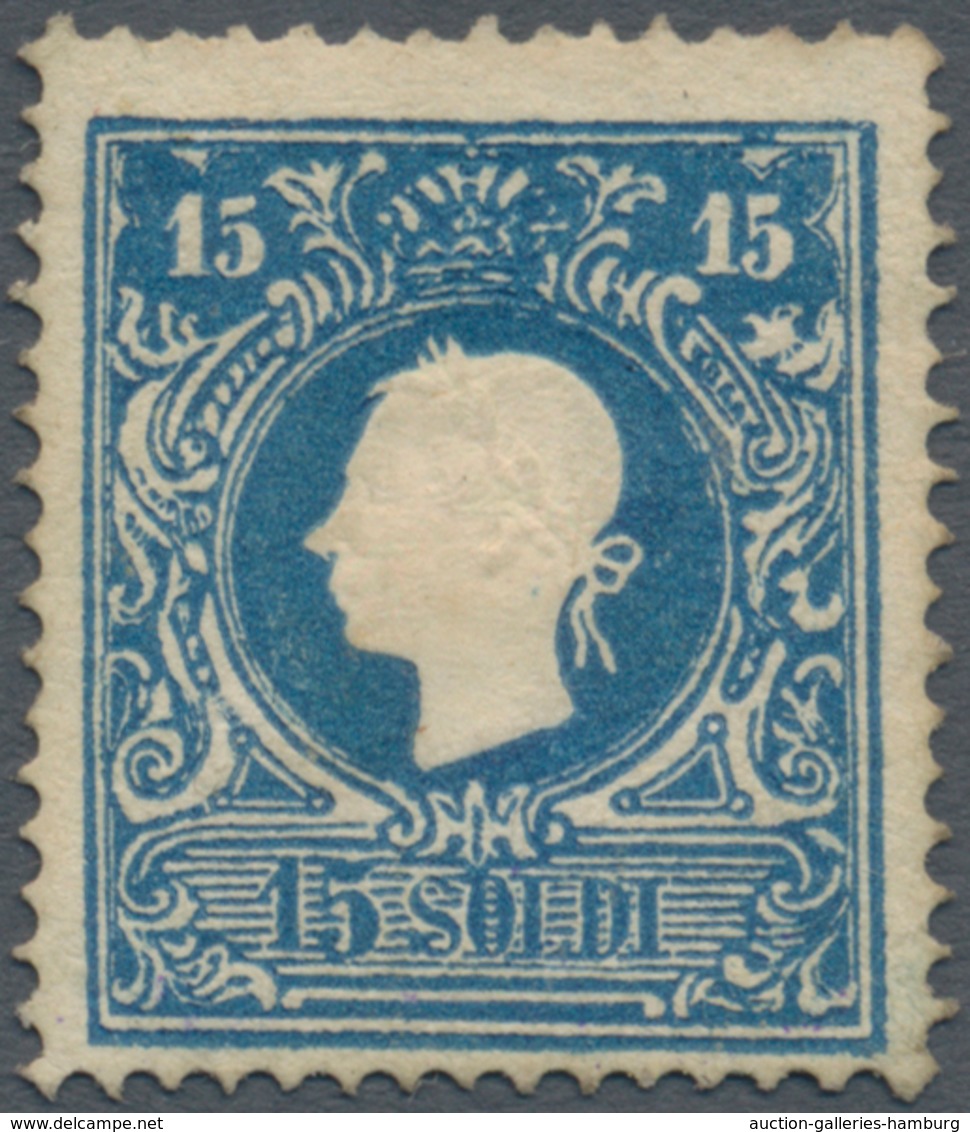 Österreich - Lombardei Und Venetien: 1859, 15 Soldi Blau Ungebraucht Ohne Gummi, Kleine Helle Stelle - Lombardo-Vénétie