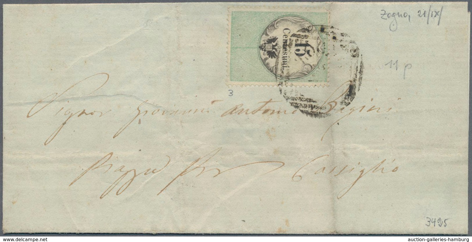 Österreich - Lombardei Und Venetien - Stempelmarken: 1854, 15 C Grün/schwarz EF Entwertet Mit Dem Se - Lombardo-Vénétie