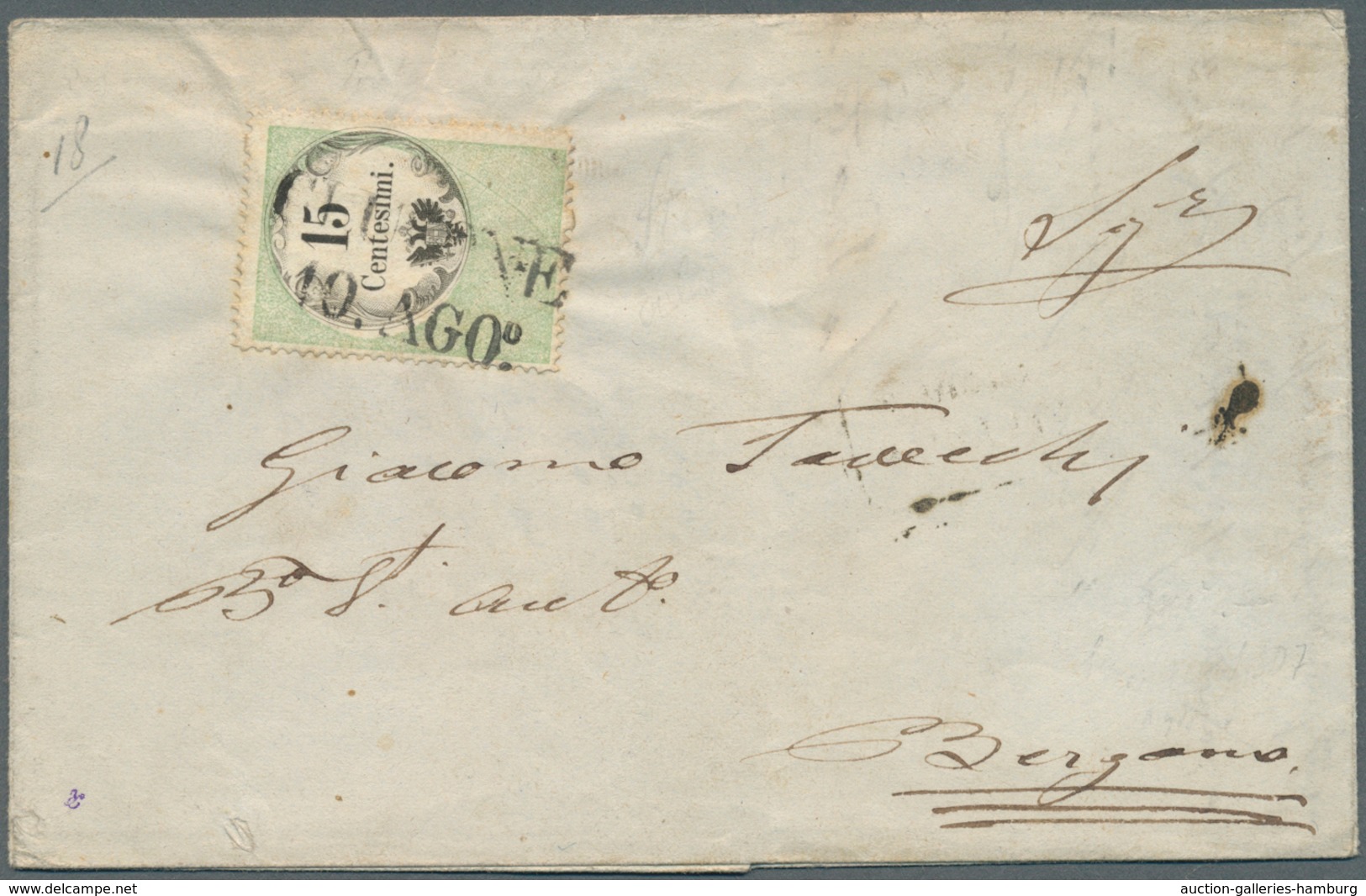 Österreich - Lombardei Und Venetien - Stempelmarken: 1856: Fiskalmarke, 15 Centesimi Postalisch Gebr - Lombardo-Veneto