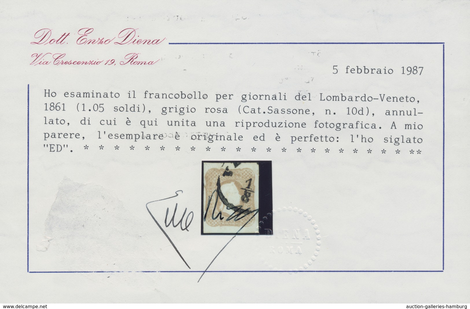 Österreich - Lombardei Und Venetien - Zeitungsmarken: 1861, (1.05) Grauviolett Sauber Gestempelt, Vo - Lombardo-Venetien