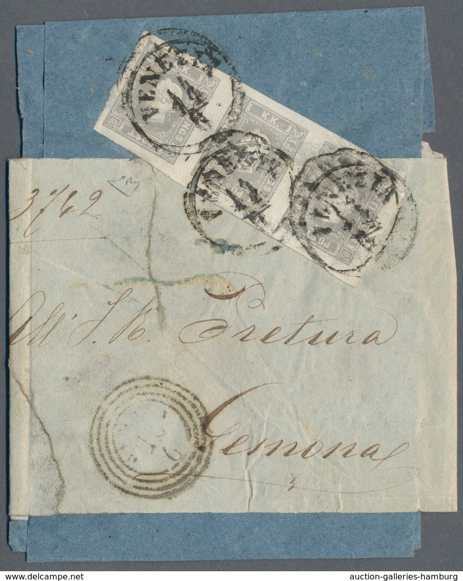 Österreich - Lombardei Und Venetien - Zeitungsmarken: 1859, (1.05 Kr.) Grau Im Waagerechten 3er-Stre - Lombardo-Vénétie