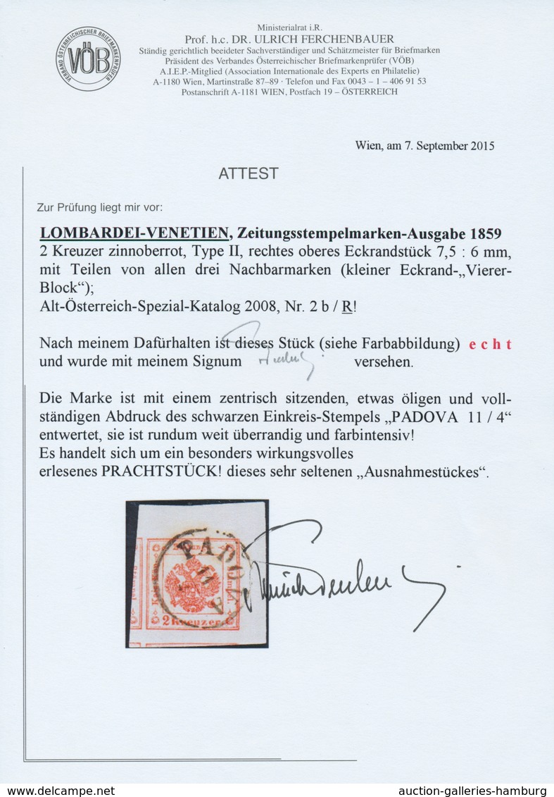 Österreich - Lombardei Und Venetien - Zeitungsstempelmarken: 1859, 2 Kreuzer Zinnoberrot, Type II, R - Lombardo-Venetien