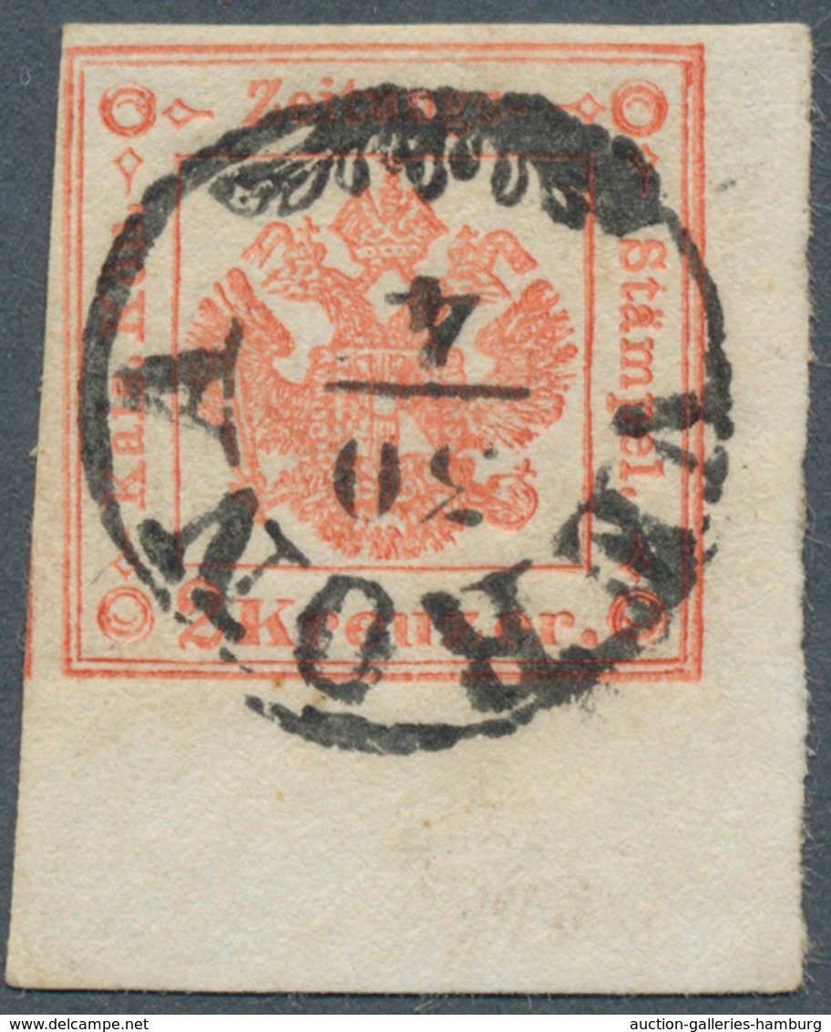 Österreich - Lombardei Und Venetien - Zeitungsstempelmarken: 1859, 2 Kreuzer Rot, Rechtes Unteres Ec - Lombardo-Vénétie