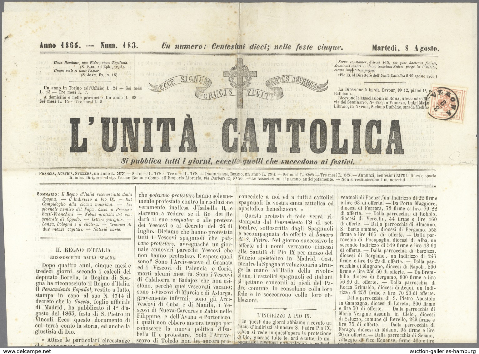 Österreich - Lombardei Und Venetien - Zeitungsstempelmarken: 1859, 2 Kreuzer Zinnoberrot, Allseits B - Lombardo-Vénétie