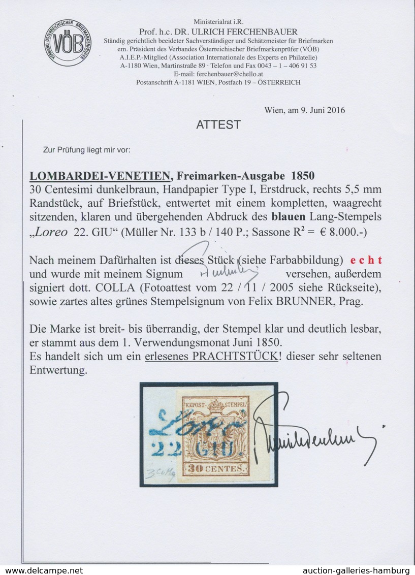 Österreich - Lombardei Und Venetien - Stempel: LOREO 22 GIU., Blauer Kursiv-L2 (Müller 133b) Ideal K - Lombardo-Vénétie