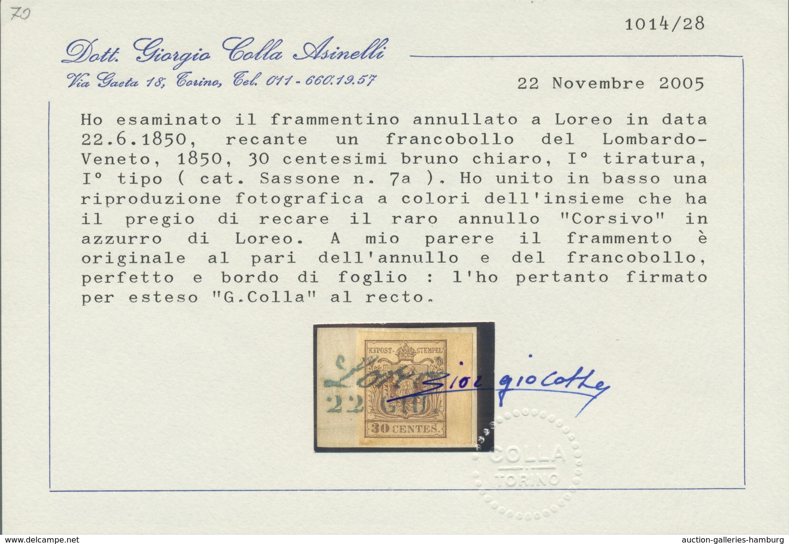 Österreich - Lombardei Und Venetien - Stempel: LOREO 22 GIU., Blauer Kursiv-L2 (Müller 133b) Ideal K - Lombardije-Venetië