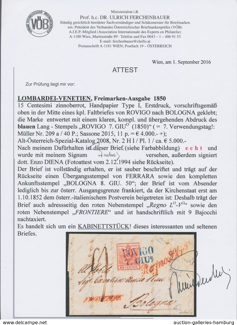 Österreich - Lombardei Und Venetien - Stempel: ROVIGO 7. GIU° (1850), Blauer L2 (Müller 209a) Ideal - Lombardije-Venetië