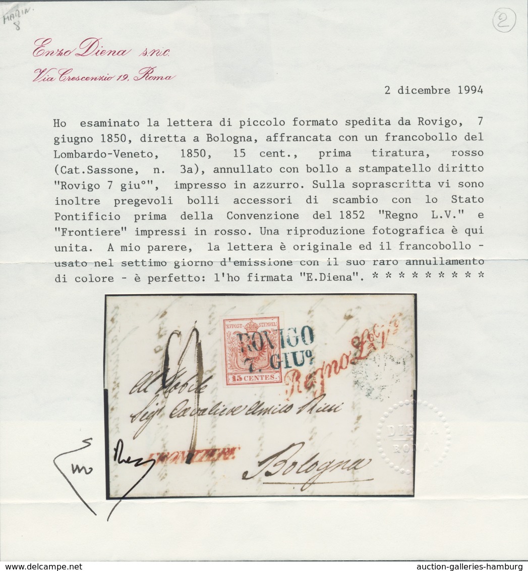 Österreich - Lombardei Und Venetien - Stempel: ROVIGO 7. GIU° (1850), Blauer L2 (Müller 209a) Ideal - Lombardo-Vénétie