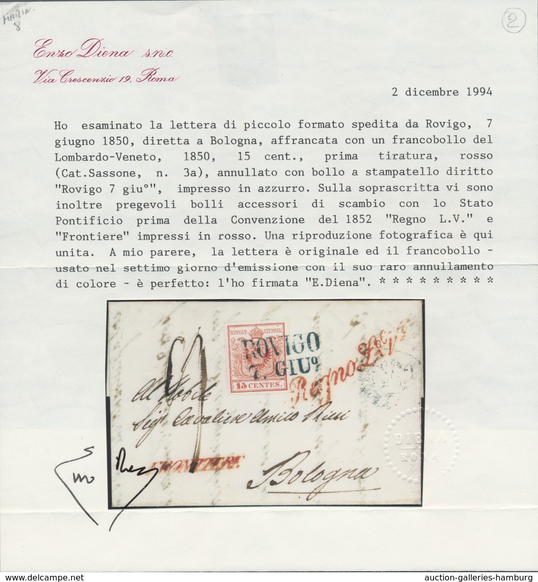 Österreich - Lombardei Und Venetien - Stempel: ROVIGO 7. GIU° (1850), Blauer L2 (Müller 209a) Ideal - Lombardije-Venetië