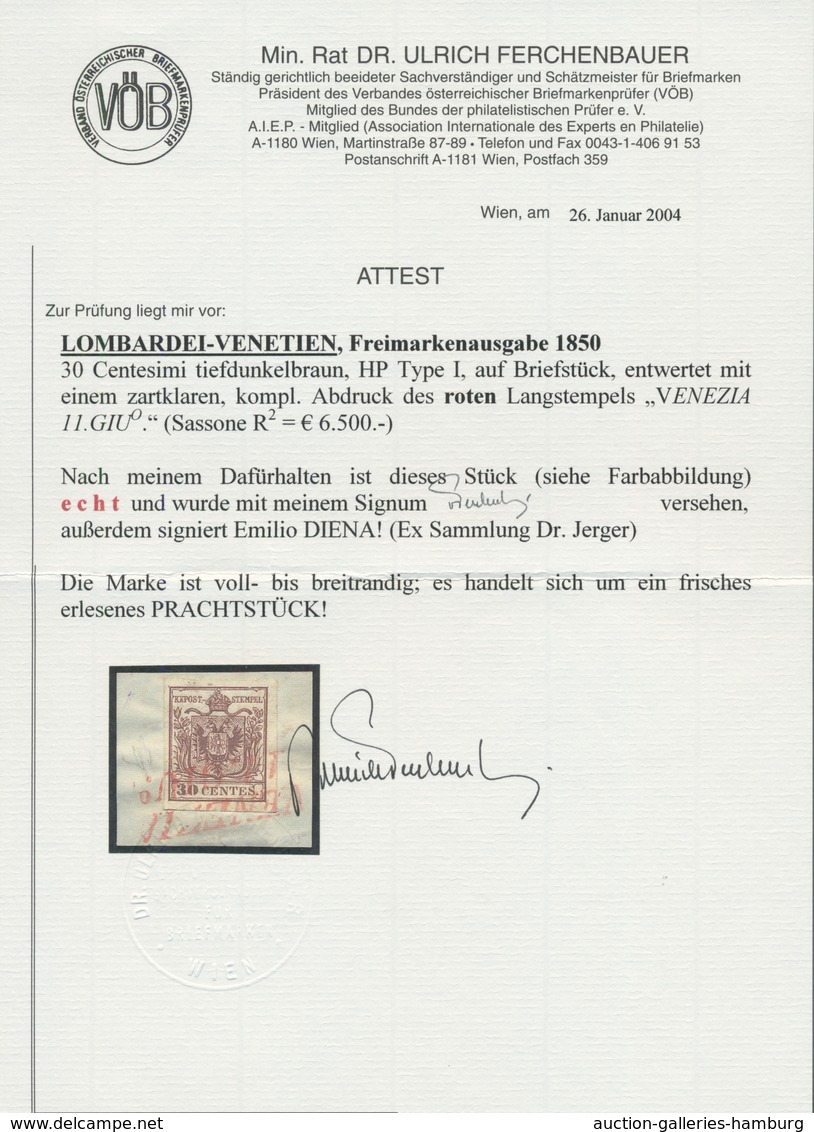 Österreich - Lombardei Und Venetien - Stempel: VENEZIA 11. GIU°, Roter Kursiv-L2 Ideal Klar, Vollstä - Lombardije-Venetië