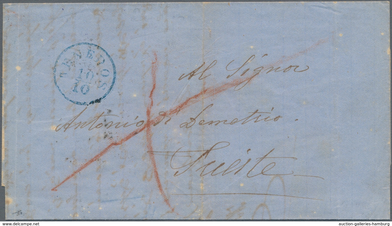 Österreichische Post In Der Levante: 1861, TENEDOS, 10/10, Einkreisstempel In Blau Auf Faltbrief Nac - Oriente Austriaco