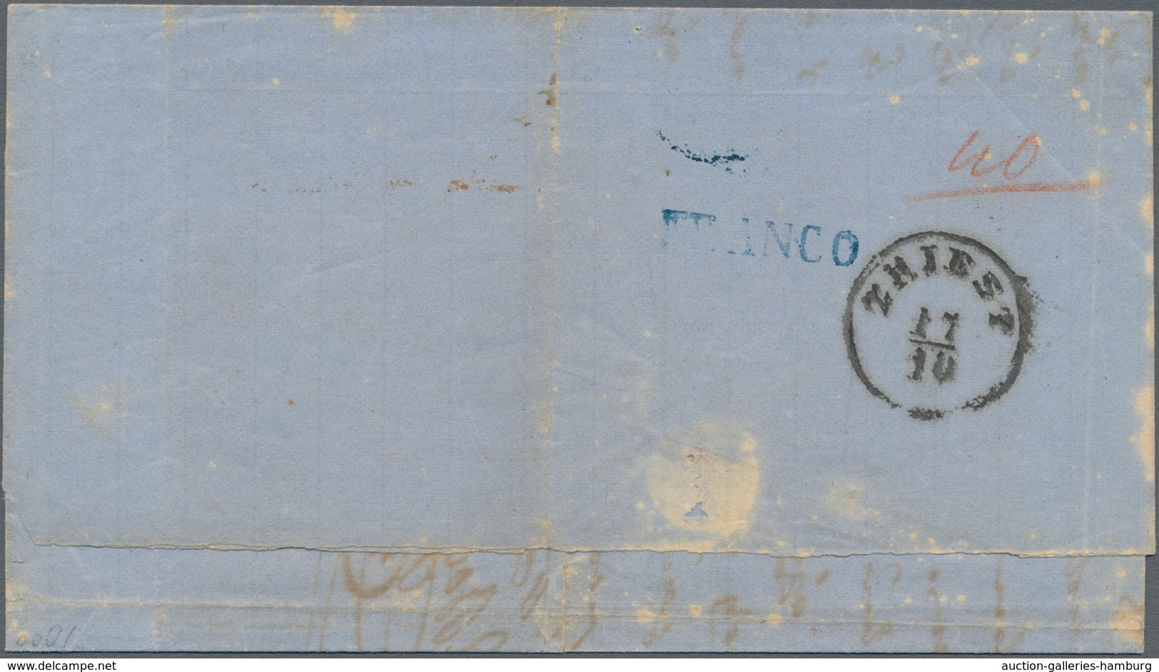 Österreichische Post In Der Levante: 1861, TENEDOS, 10/10, Einkreisstempel In Blau Auf Faltbrief Nac - Oostenrijkse Levant