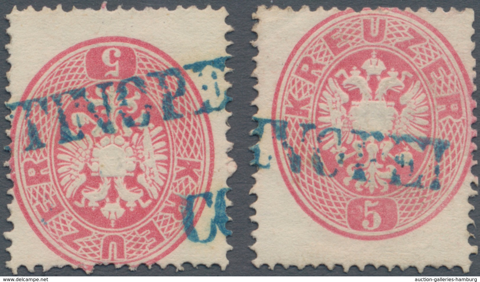 Österreichische Post In Der Levante: 1863, Österreich, 5 Kreuzer Rosa, 2 Exemplare Mit Levante-Stemp - Oriente Austriaco