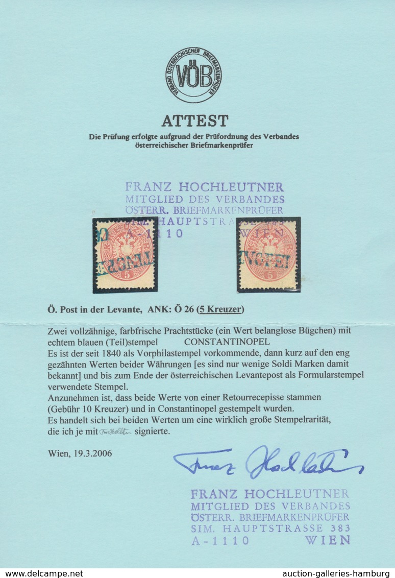 Österreichische Post In Der Levante: 1863, Österreich, 5 Kreuzer Rosa, 2 Exemplare Mit Levante-Stemp - Levant Autrichien