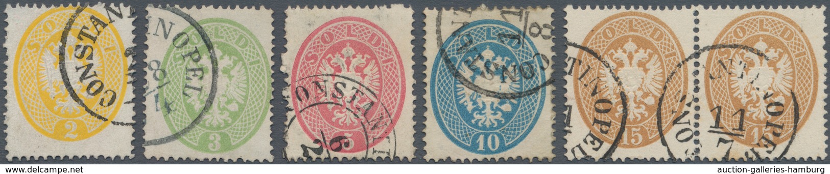 Österreichische Post In Der Levante: 1863, 2 Soldi Bis 15 Soldi Doppeladler (15 Soldi Im Waager.Paar - Levant Autrichien