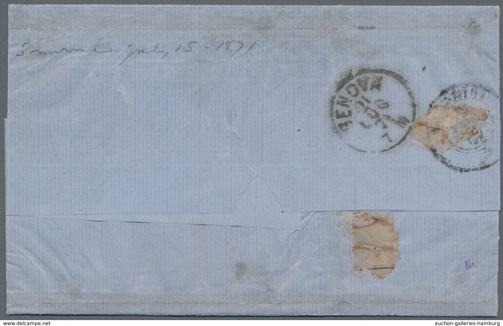 Österreichische Post In Der Levante: 1871, 2 So. Gelb, Zwei Werte 3 So. Grün Und 15 So. Braun, Vier - Levant Autrichien