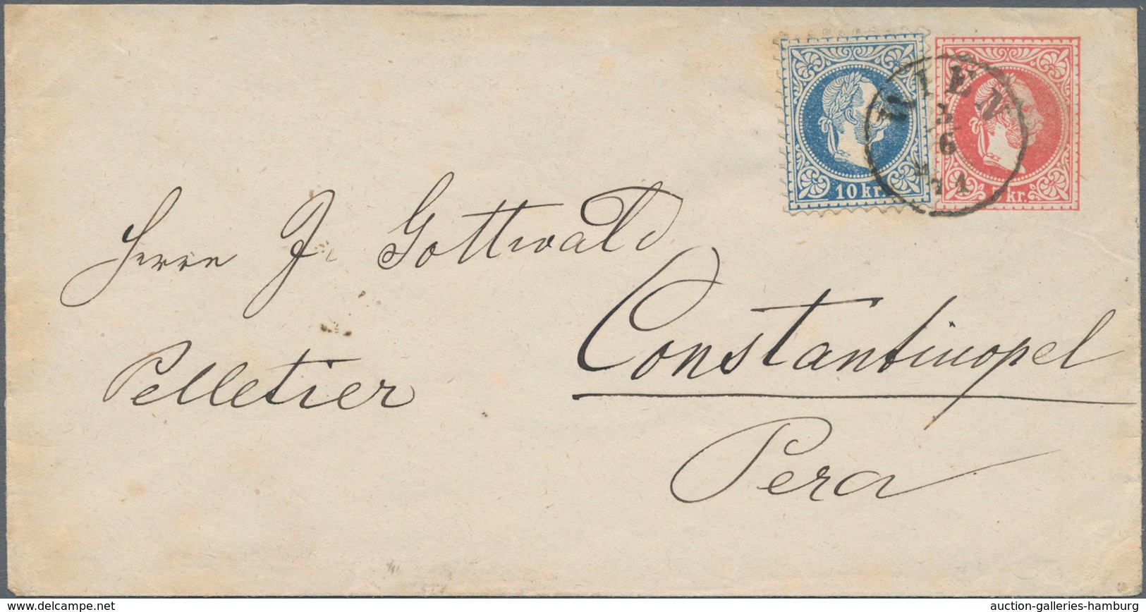 Österreichische Post In Der Levante: 1871, INCOMING MAIL: Österreich, 5 Kr Rot Ganzsachenumschlag Mi - Oriente Austriaco