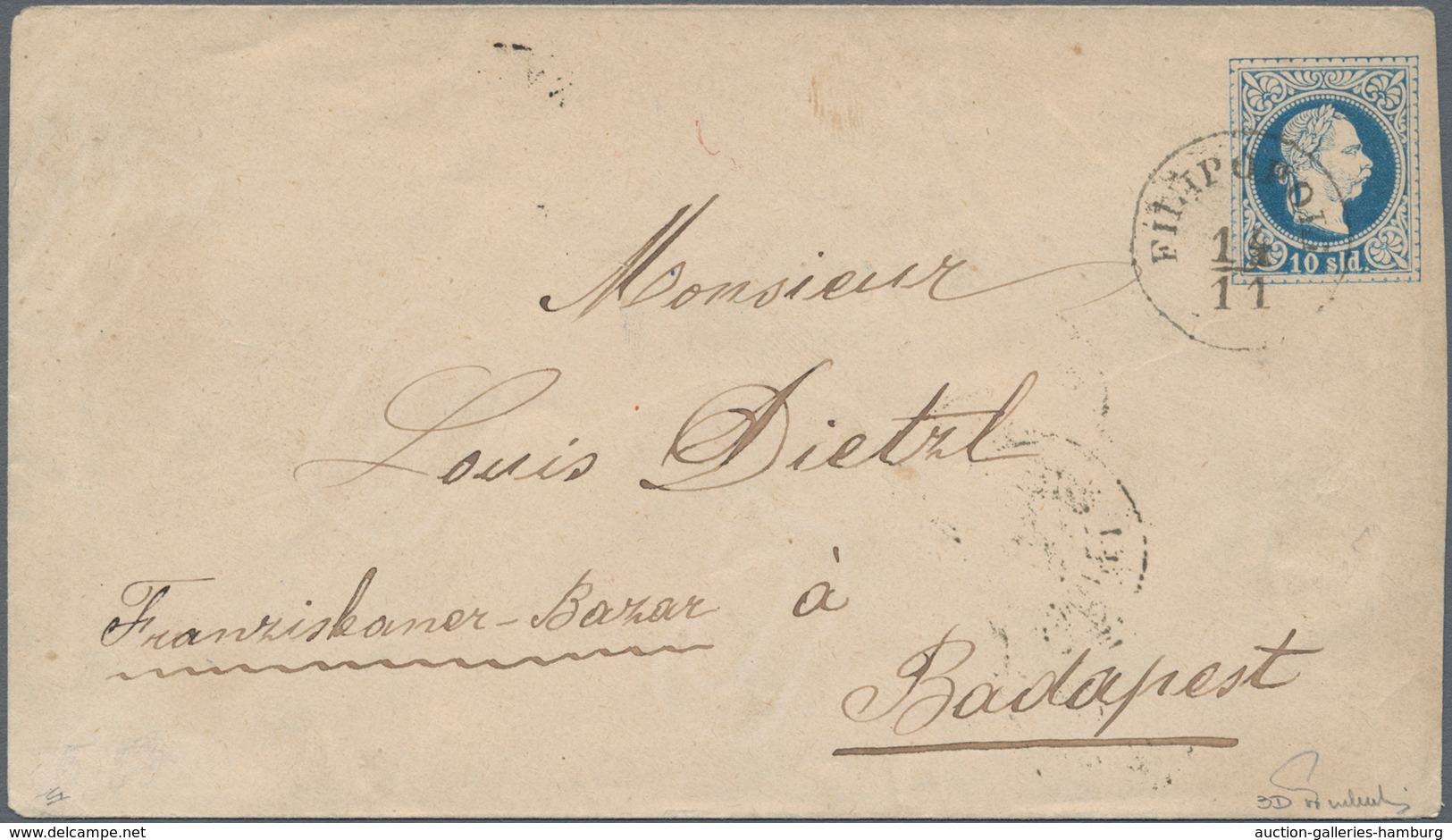 Österreichische Post In Der Levante: 1877, 10 So Blau Ganzsachenumschlag Von FILIPOPOLI, 14/11, Via - Eastern Austria