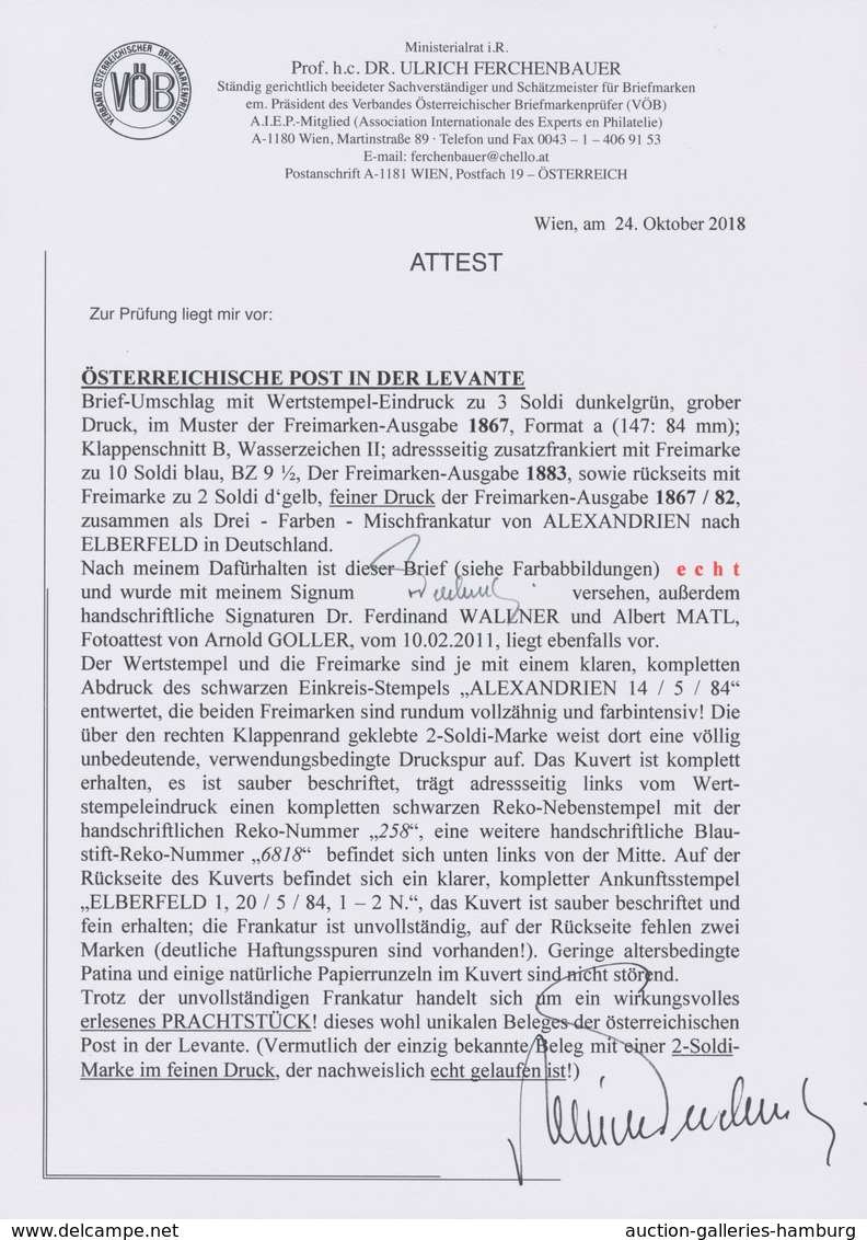 Österreichische Post in der Levante: 1867/1883, 3 Soldi grün Franz-Josef Ganzsachenumschlag, rücksei